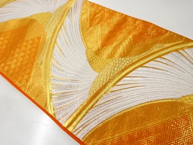 JAPANESE KIMONO / CRANE PATTERN WOVEN FUKURO OBI